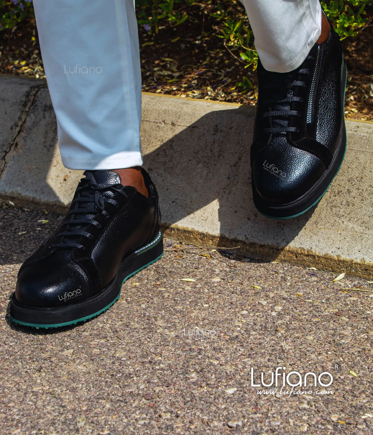 018C - LUFIANO collection Leather Sneaker- Black-Green