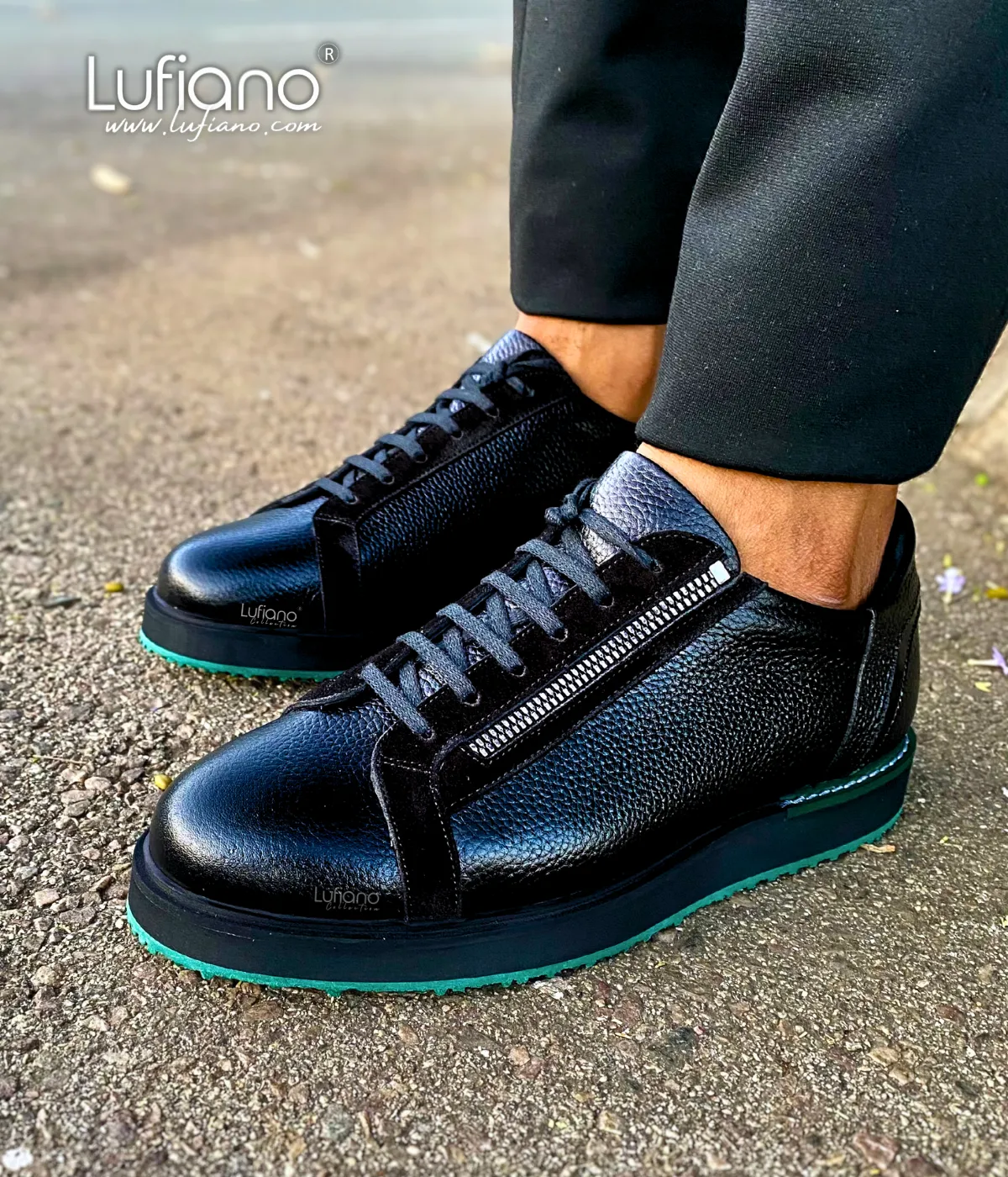 018C - LUFIANO collection Leather Sneaker- Black-Green