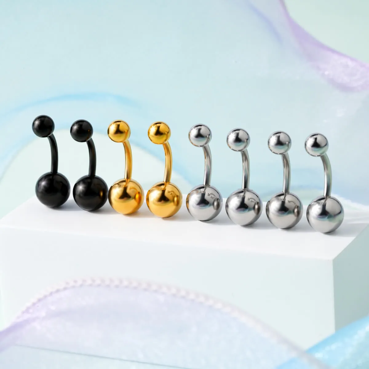 14G 8PCS 8/10/12/14mm Balls Top Belly Ring