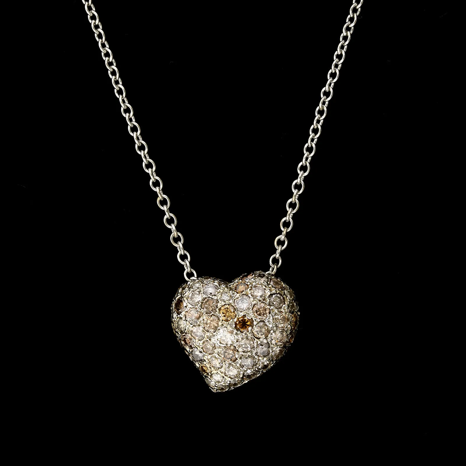 14K Two-tone Gold Estate Colored Diamond Heart Pendant