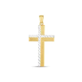 14k Two Tone Gold High Polish Diamond Cut Cross Pendant