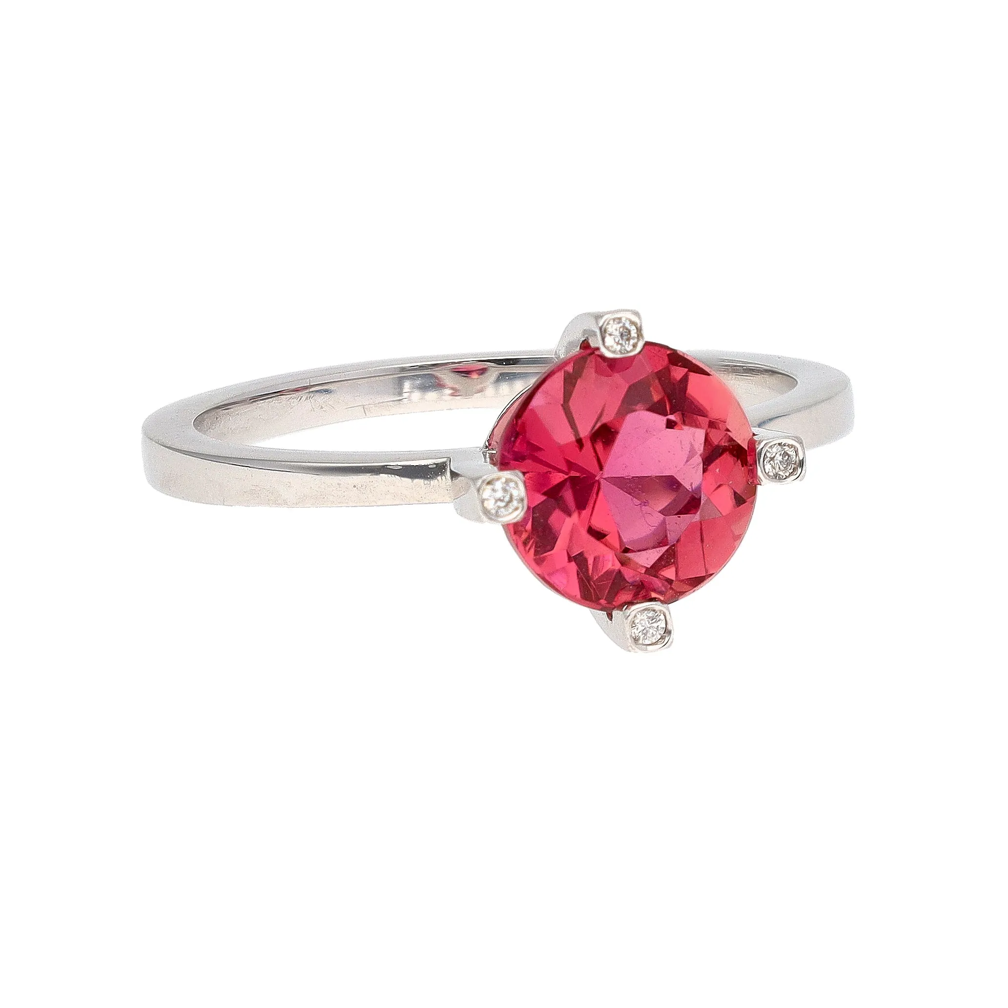 14K White Gold Round Pink Tourmaline & Diamond Ring