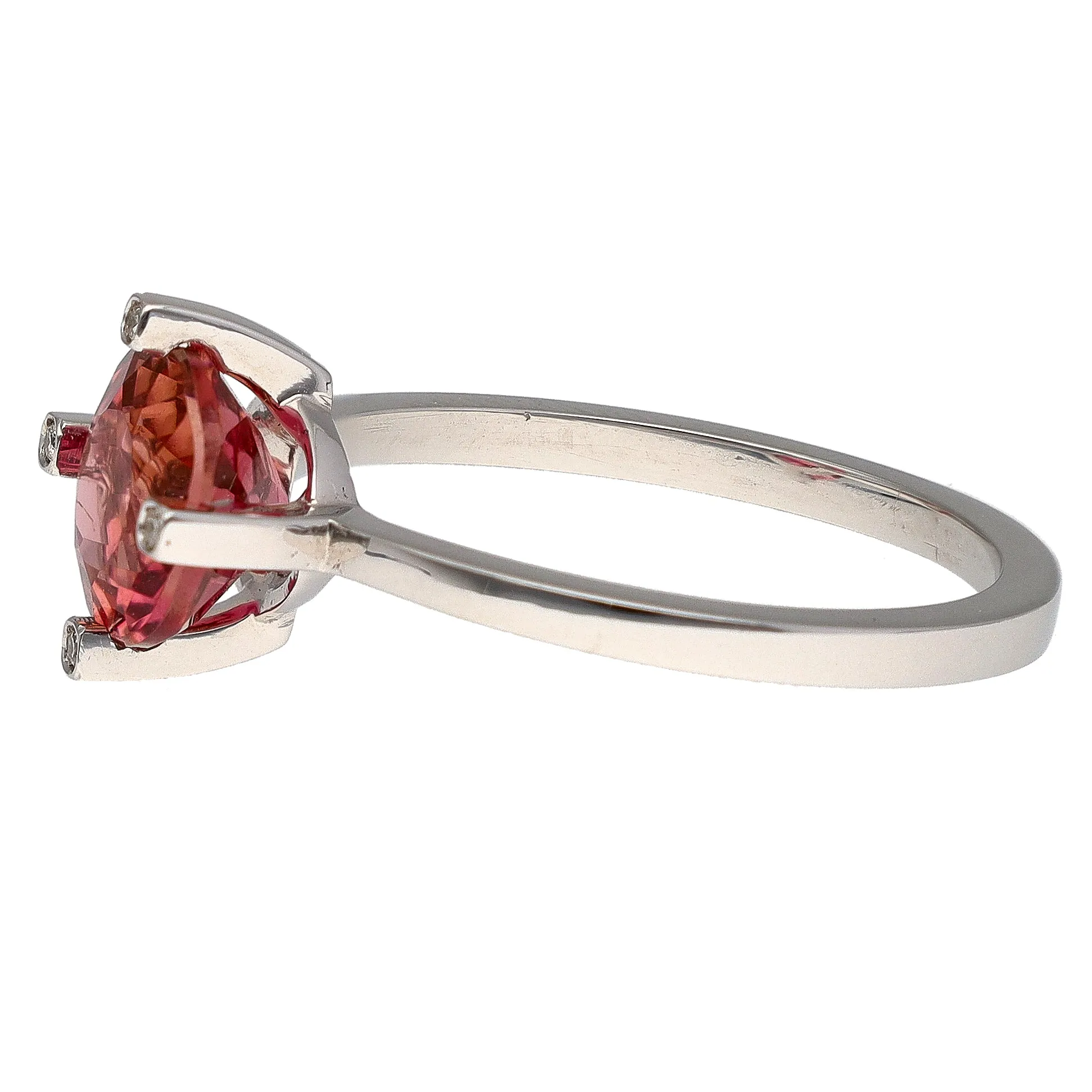 14K White Gold Round Pink Tourmaline & Diamond Ring