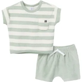 2-Piece Baby Boys Green Stripe Shirt and Shorts Set