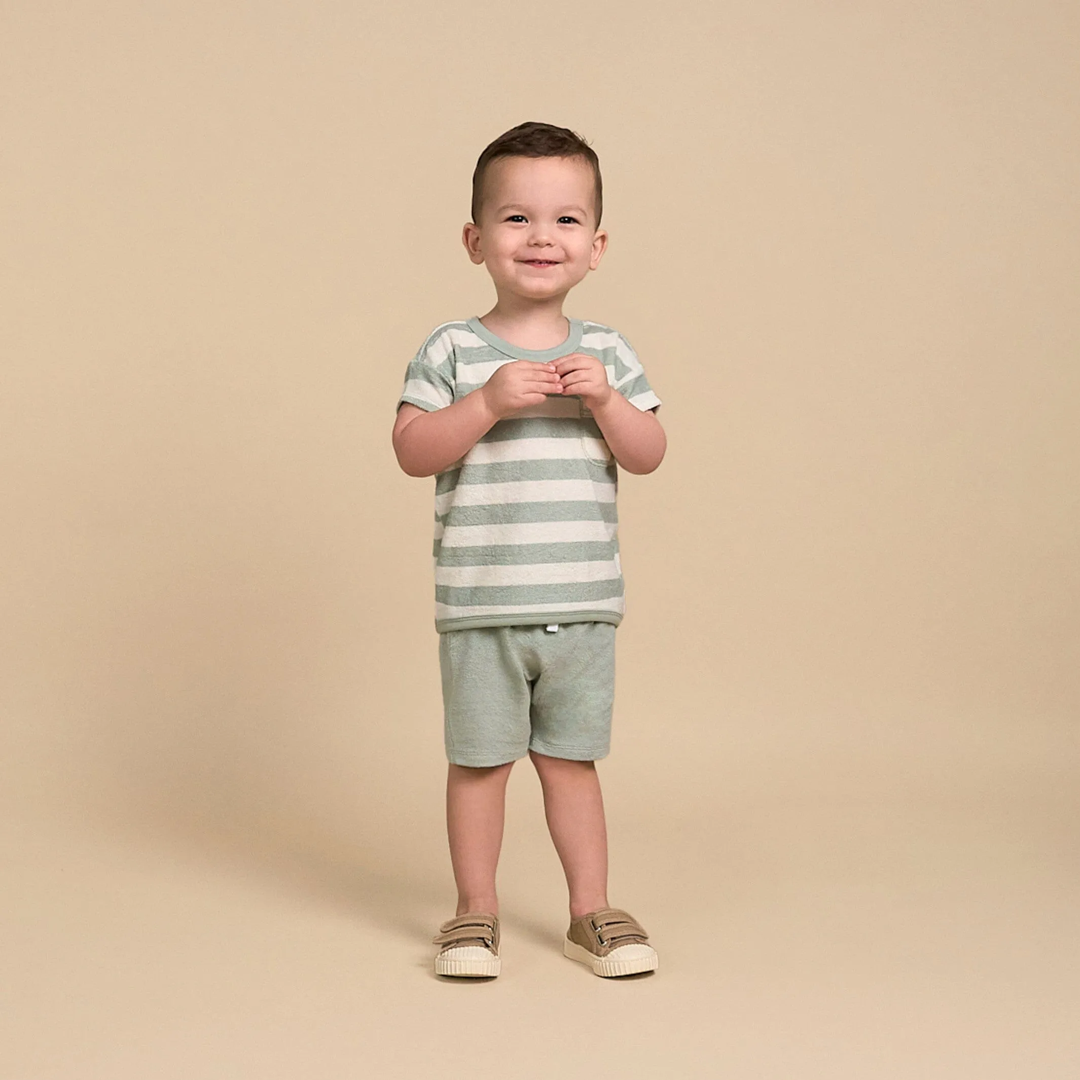 2-Piece Baby Boys Green Stripe Shirt and Shorts Set