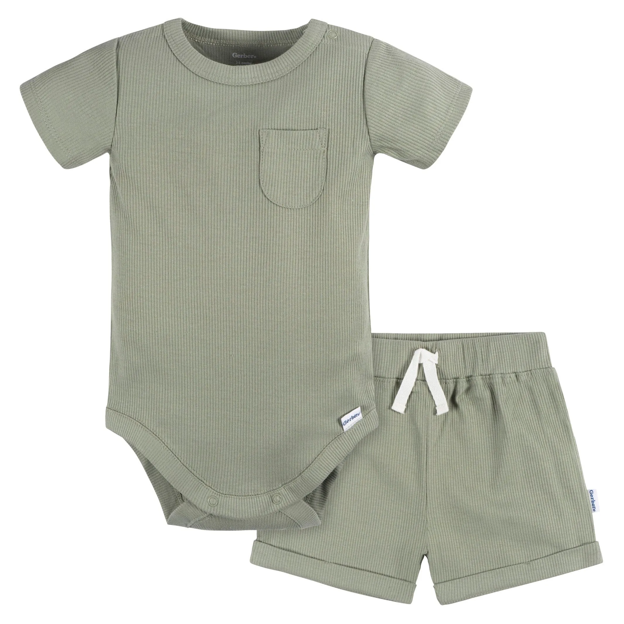 2-Piece Baby Boys Olive Bodysuit and Shorts Set