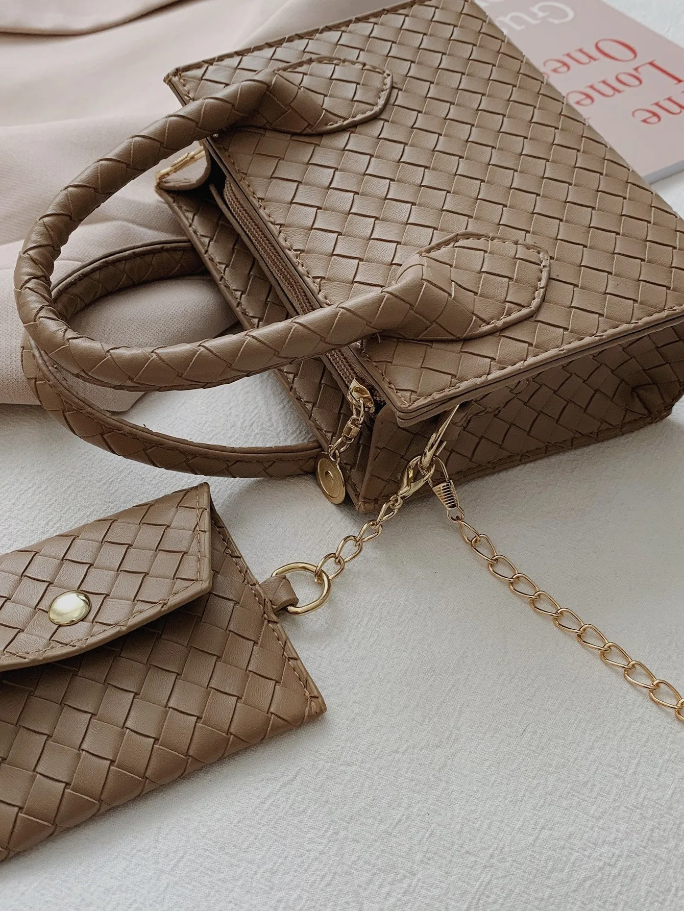 2pcs Braided Chain Satchel Bag Set