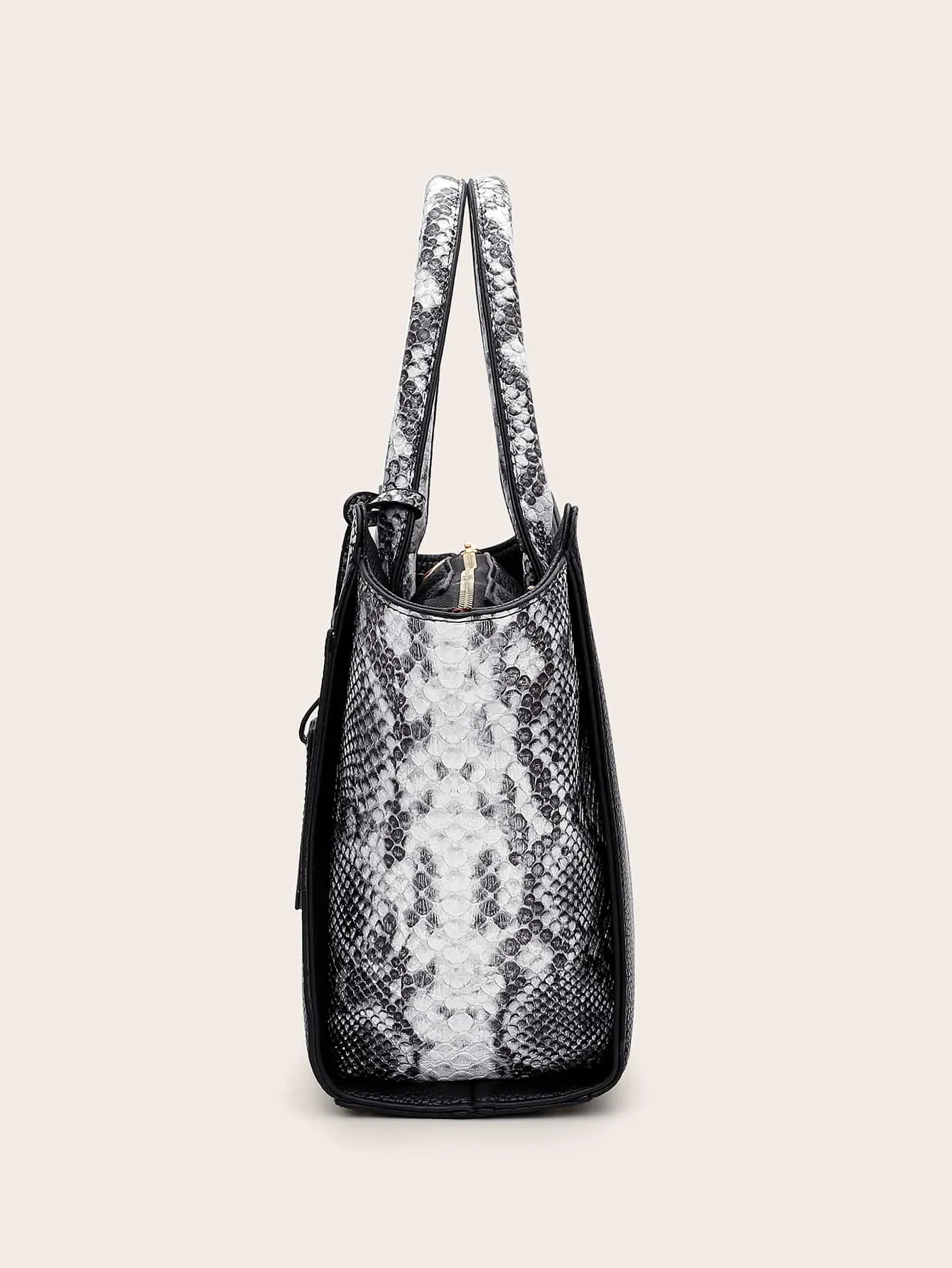 2pcs Satchel Bag With Snakeskin Purse