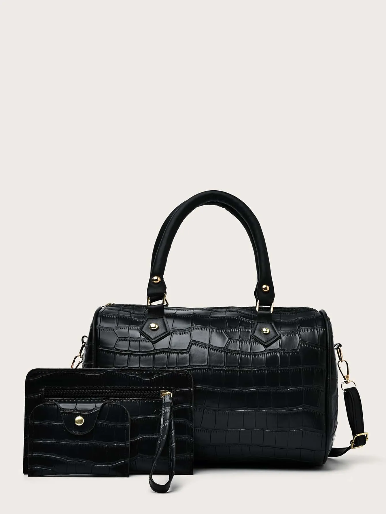 3pcs Minimalist Croc Embossed Bag Set