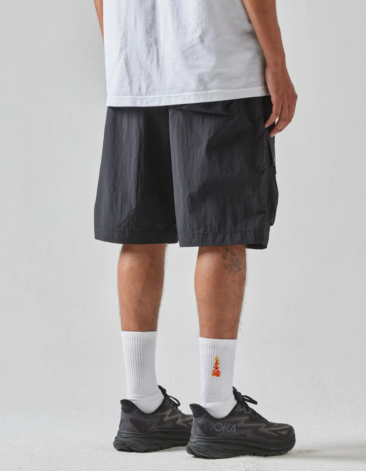 5041 Veg Dyed Asym Cargo Track Shorts Black