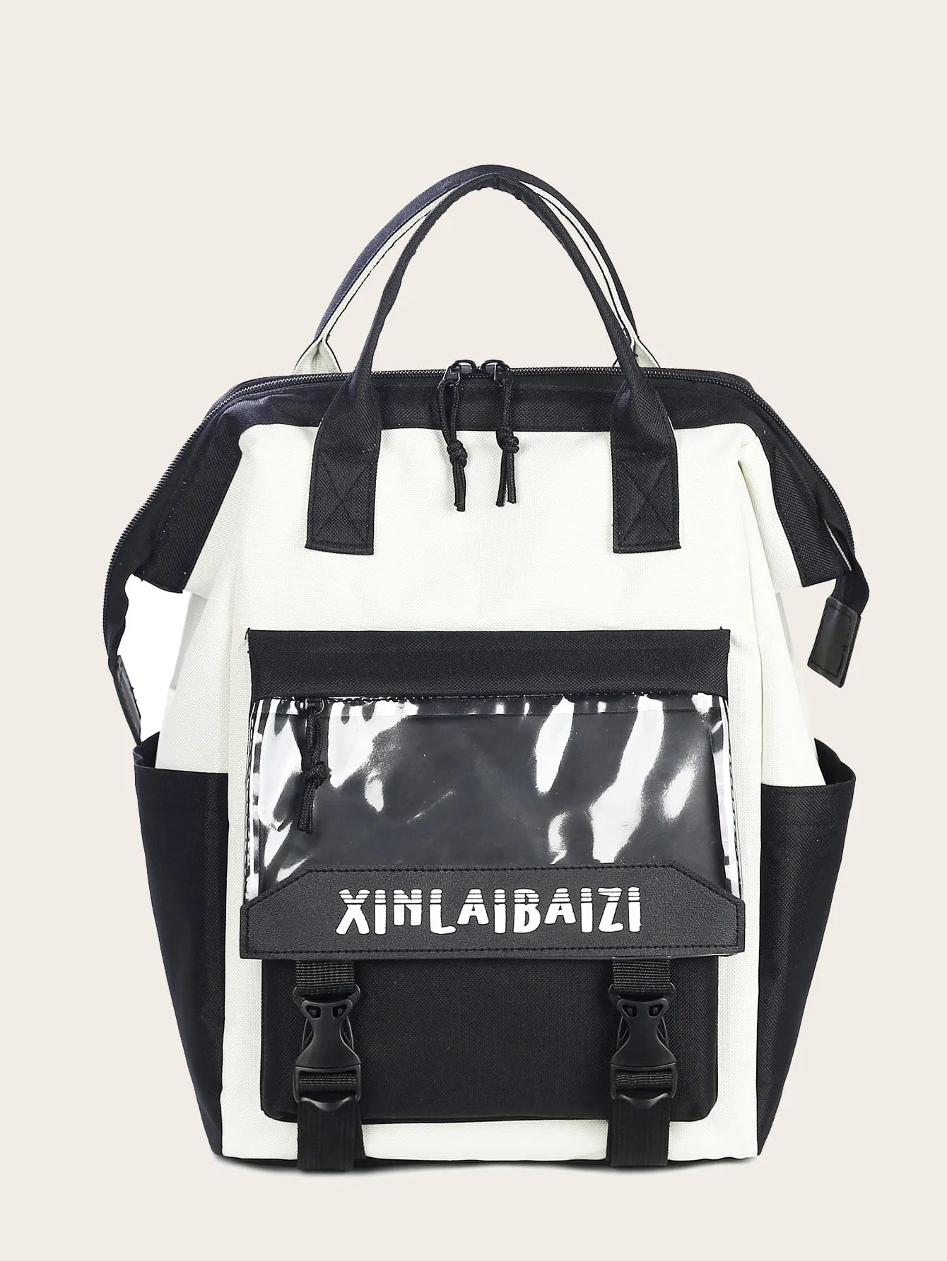 5pcs Letter Graphic Colorblock Backpack Set