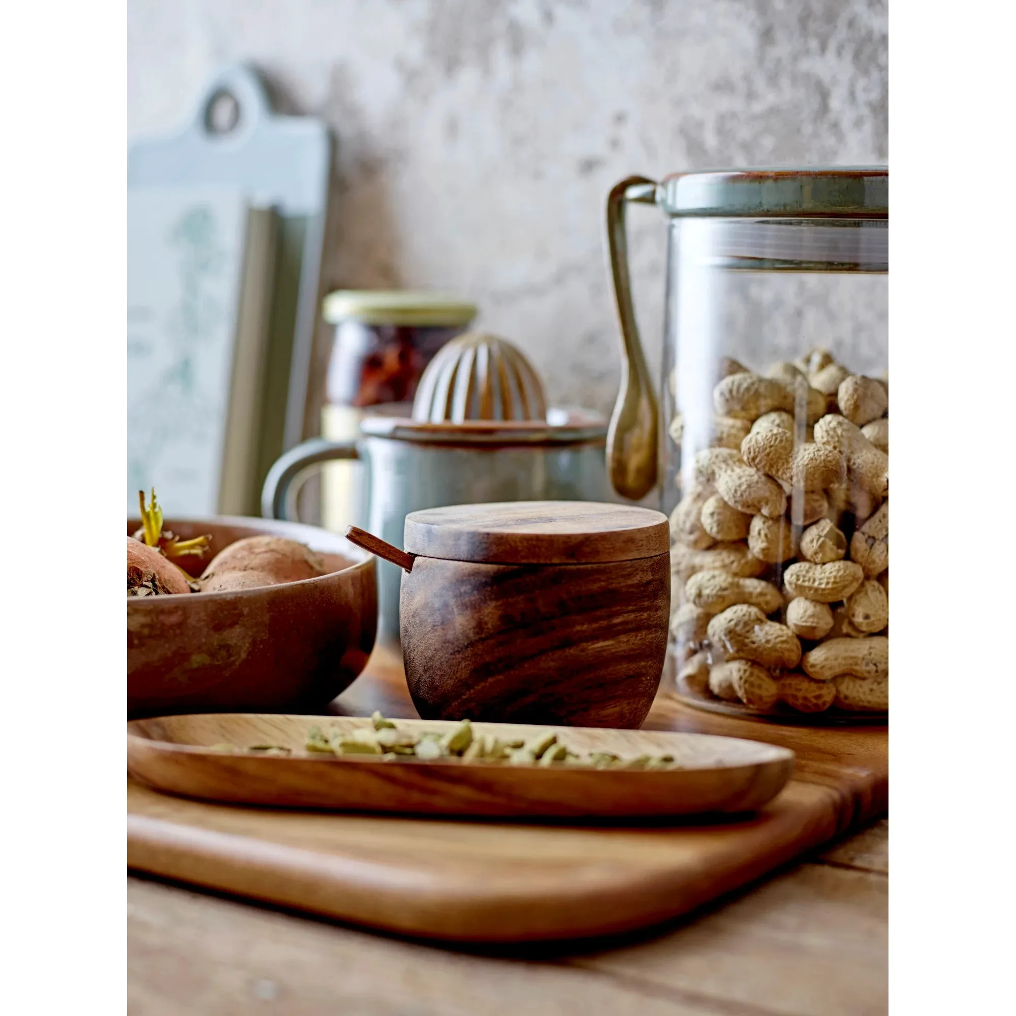 Acacia Wood Jar & Spoon Set