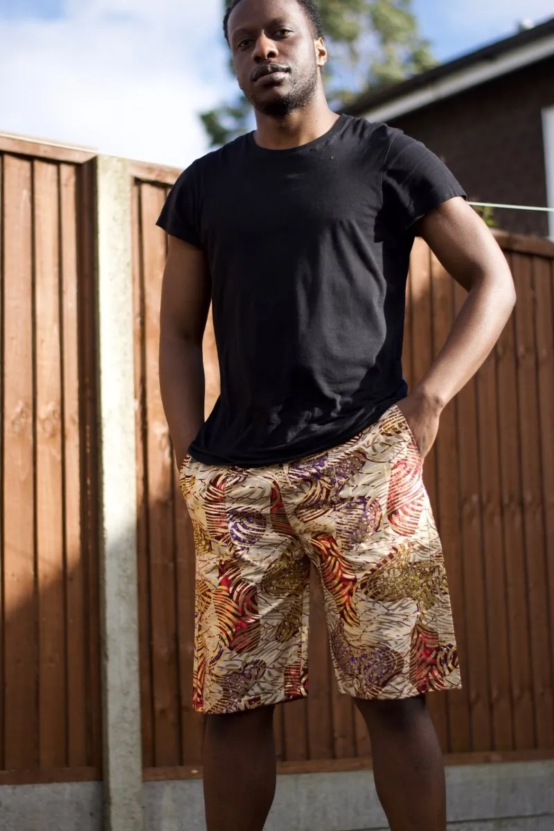 African Shorts in Gold Ankara - Festival Shorts