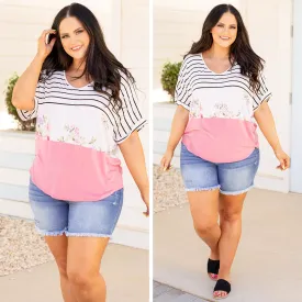 Always On My Heart Top, Ivory-Hot Pink