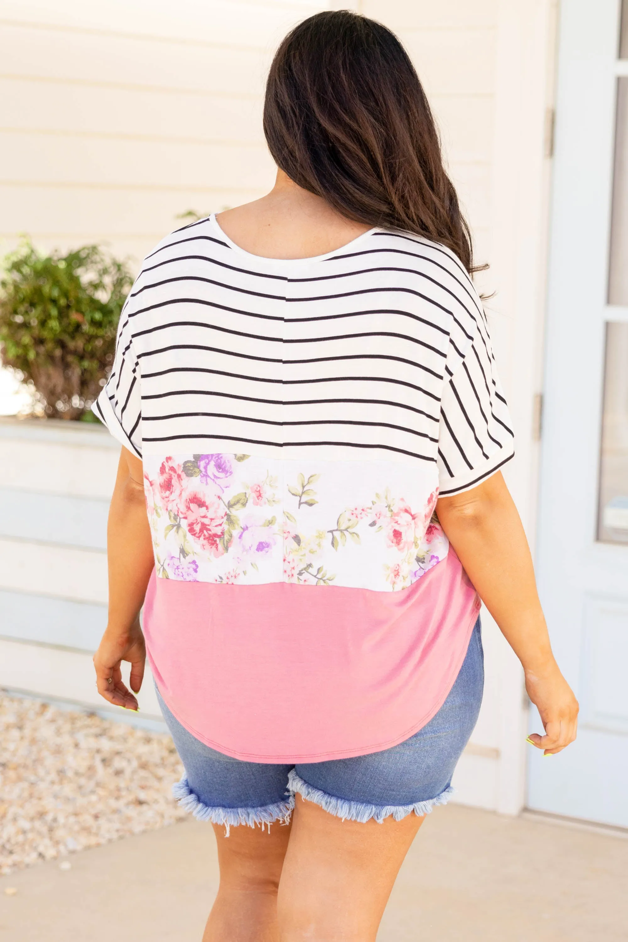 Always On My Heart Top, Ivory-Hot Pink