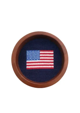 AMERICAN FLAG NEEDLEPOINT WINE BOTTLE COASTER