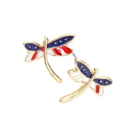 American USA Flag Enamel Dragonfly Stud Earrings