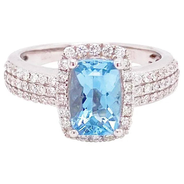 Aquamarine and Diamond Halo Ring