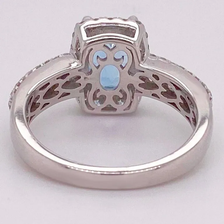 Aquamarine and Diamond Halo Ring