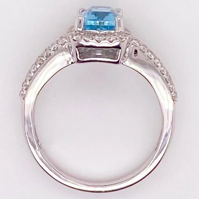 Aquamarine and Diamond Halo Ring