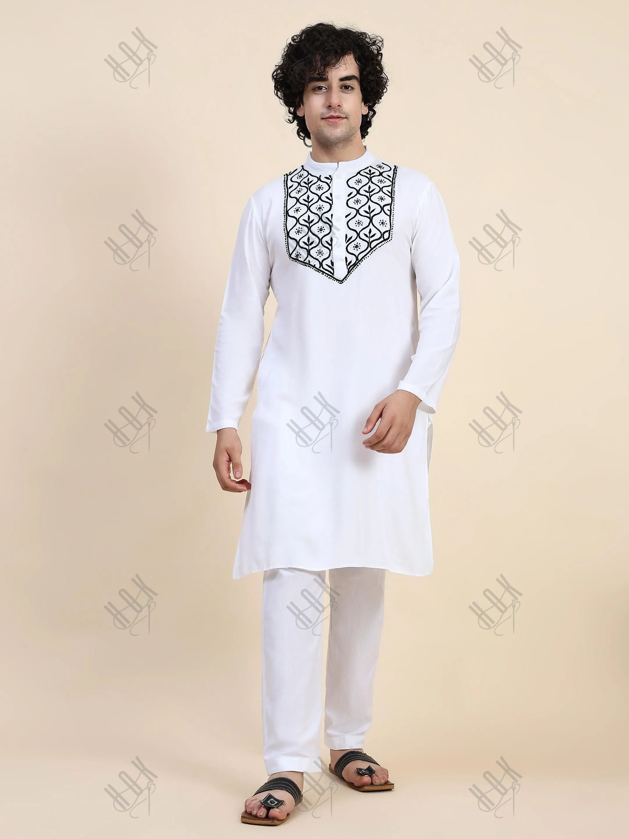 Arun in HOK Men's Chikankari Kurta in Rayon Cotton - White