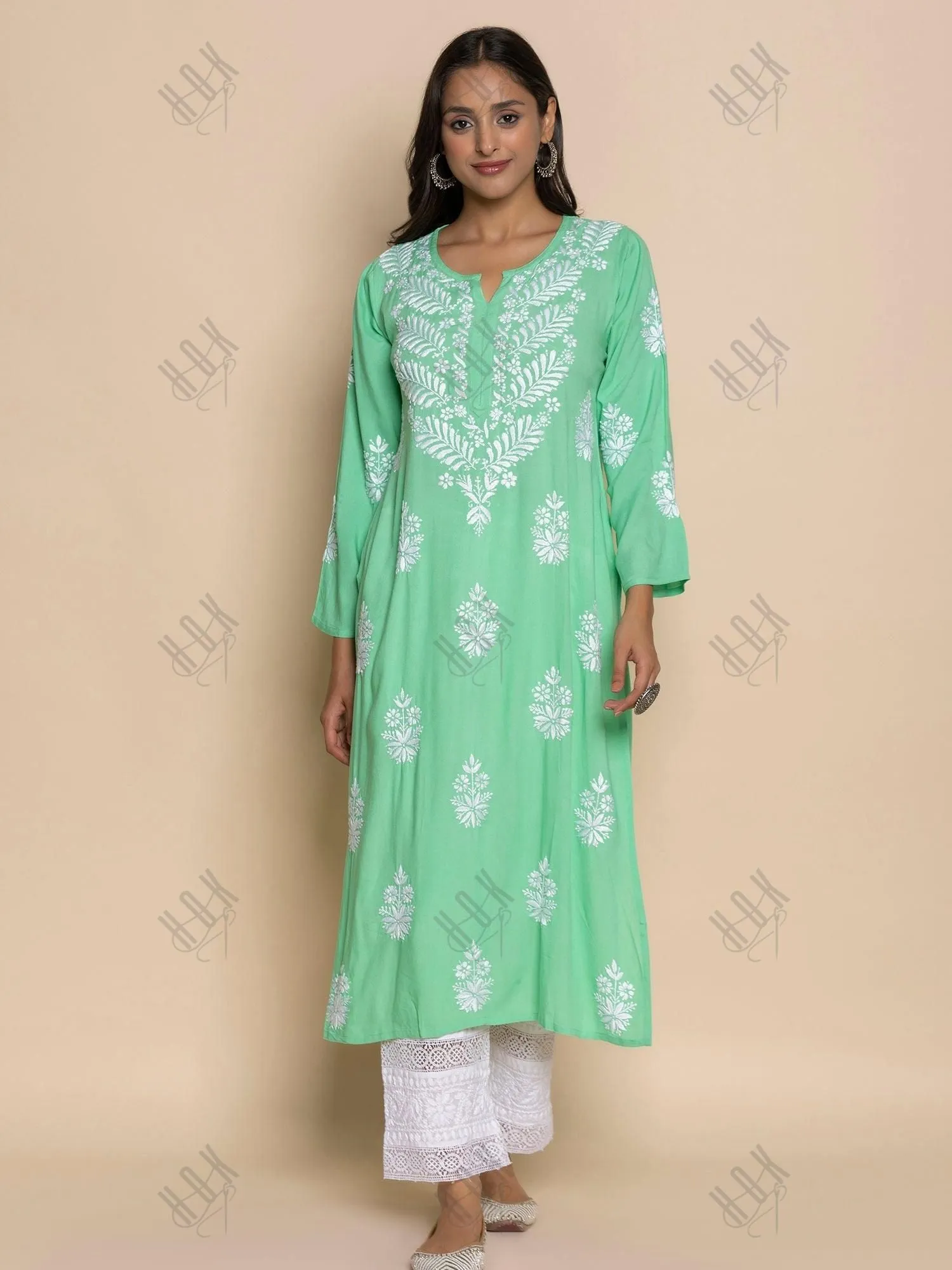 Batool in  Fizaa chikankari Kurta in Sea Green