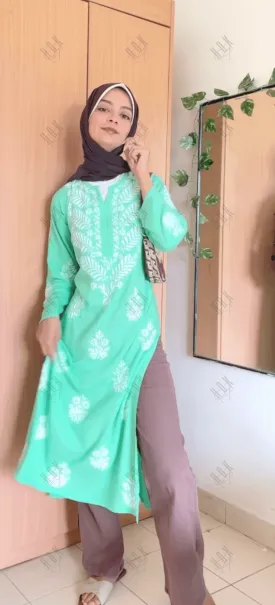 Batool in  Fizaa chikankari Kurta in Sea Green