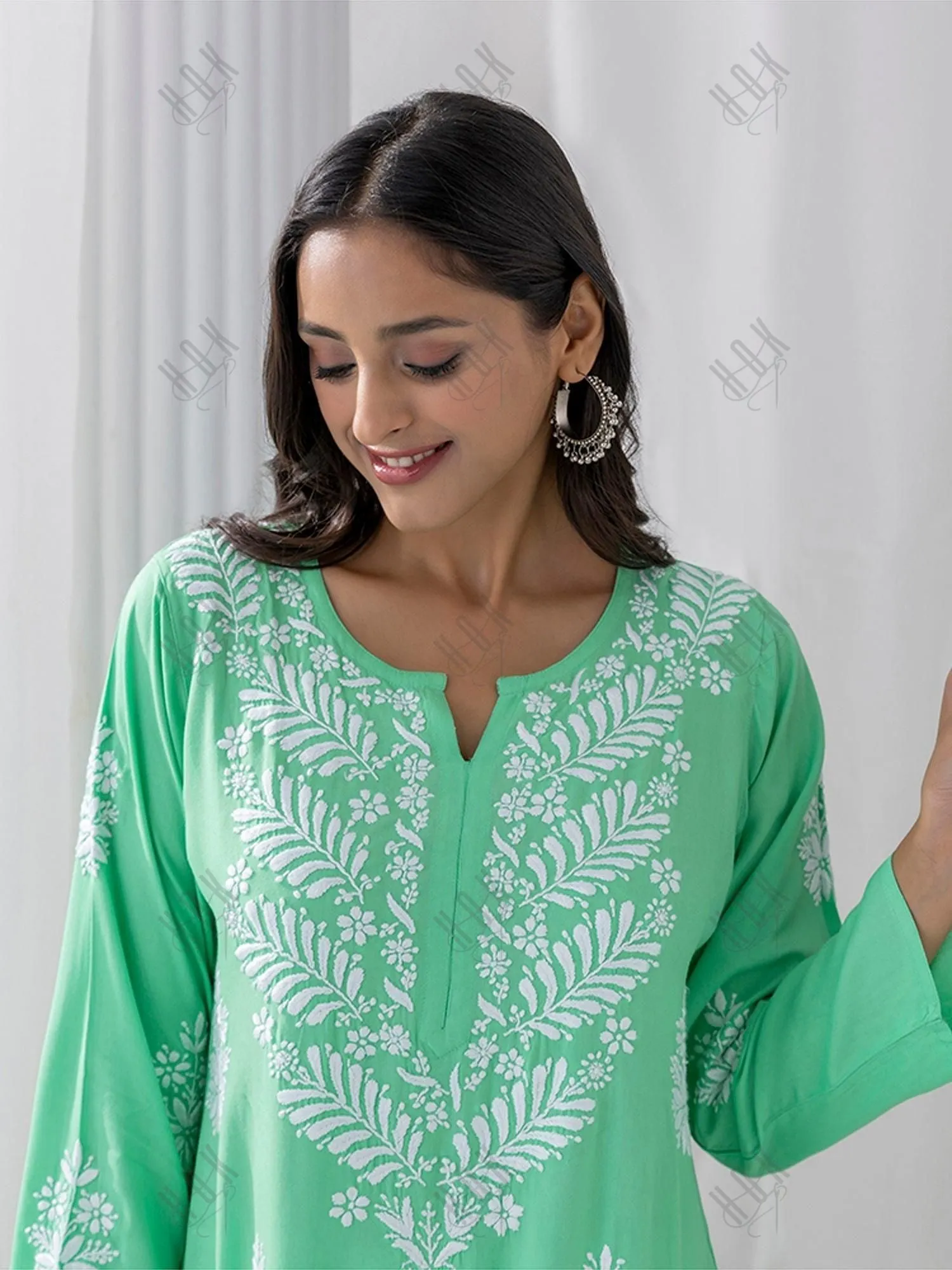 Batool in  Fizaa chikankari Kurta in Sea Green