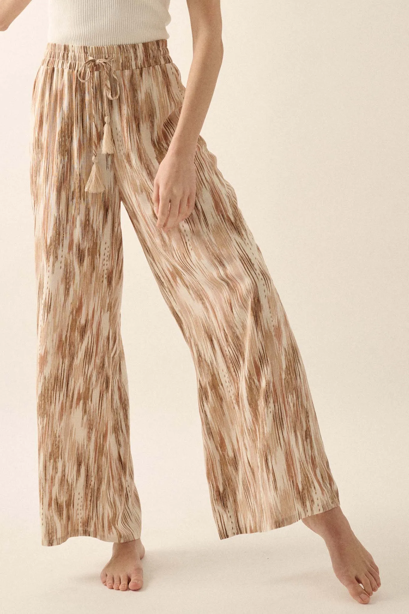 Beach Bash Abstract-Print Wide-Leg Drawstring Pants