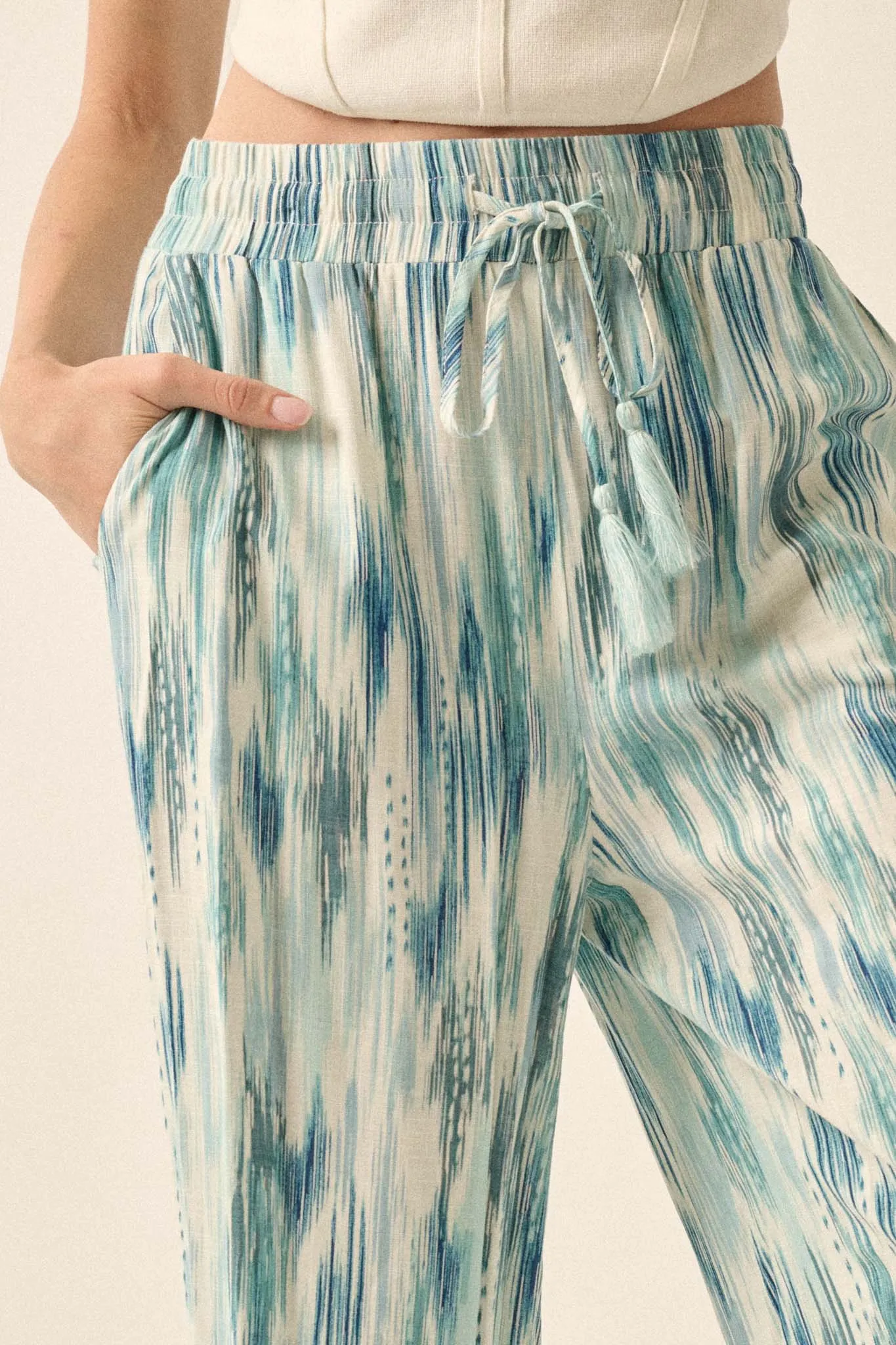 Beach Bash Abstract-Print Wide-Leg Drawstring Pants