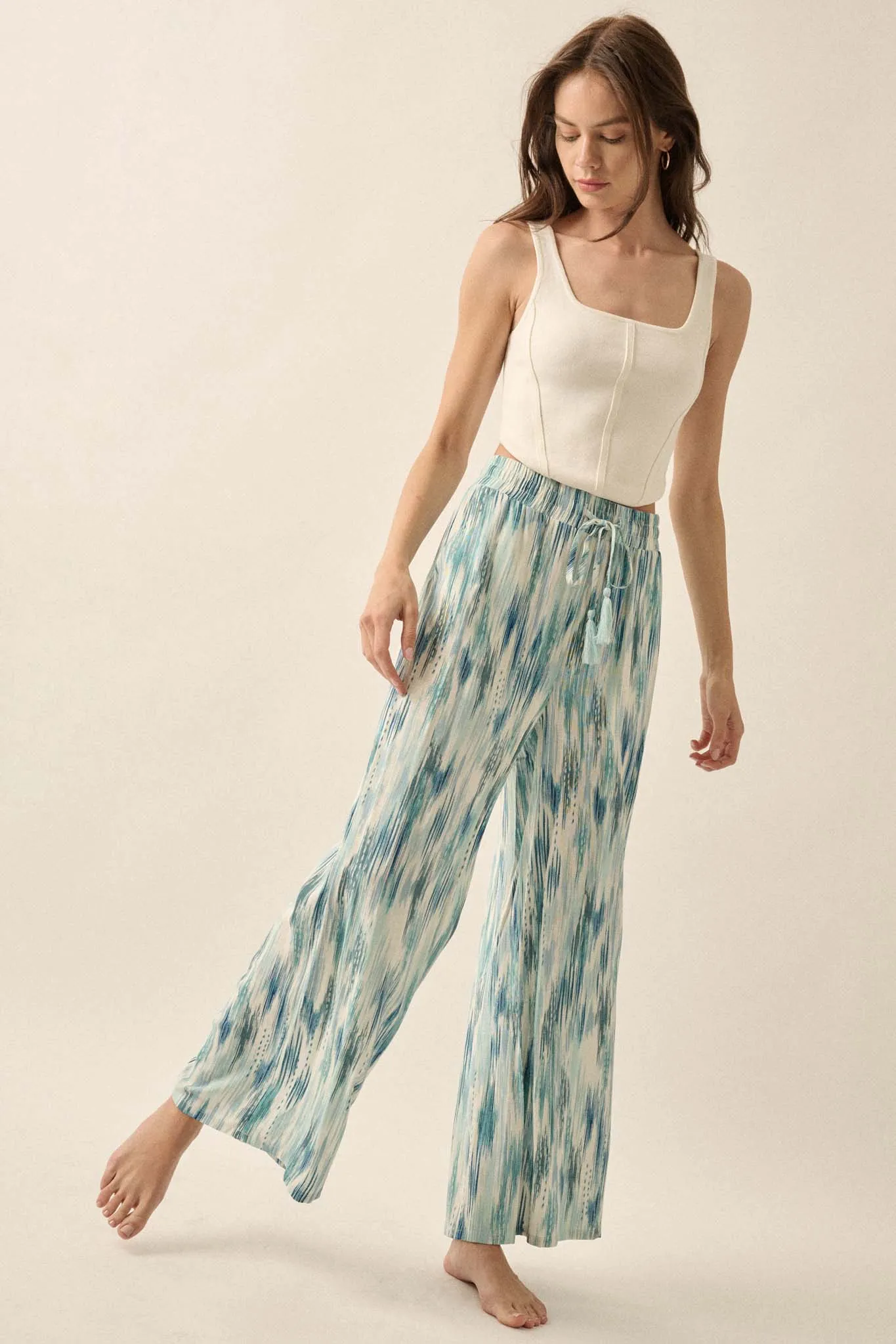 Beach Bash Abstract-Print Wide-Leg Drawstring Pants