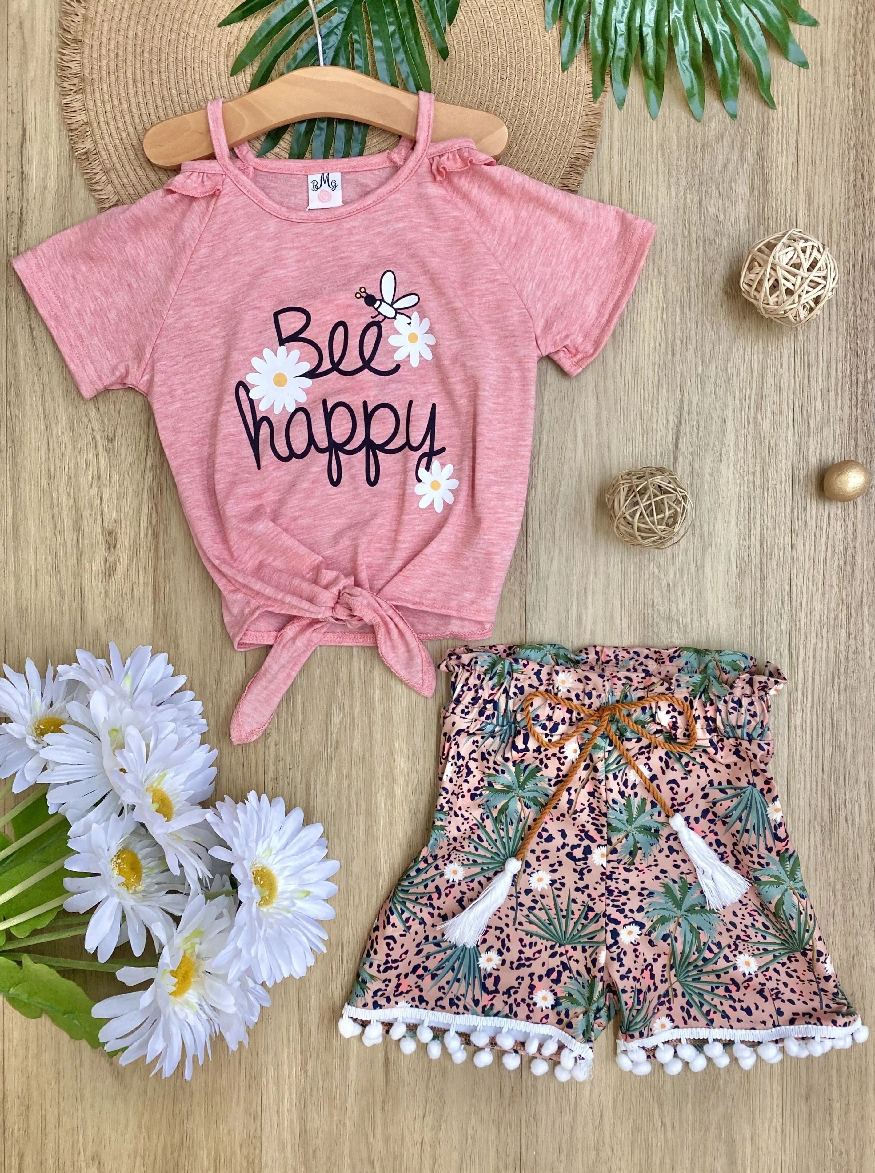 Bee Happy Tassel Shorts Set