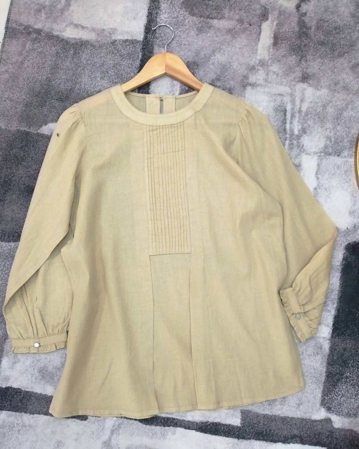 Beige Pintucked Cotton Top