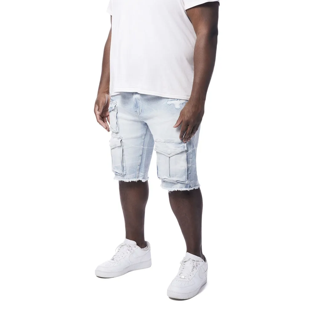 Big and Tall - Rip & Repair Cargo Jean Shorts - Santorini Blue