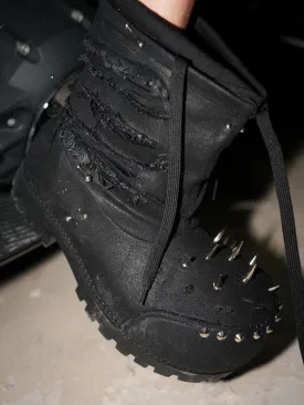 Big Head Rivet Waxed Destroyed Perforated Denim Ski Boots