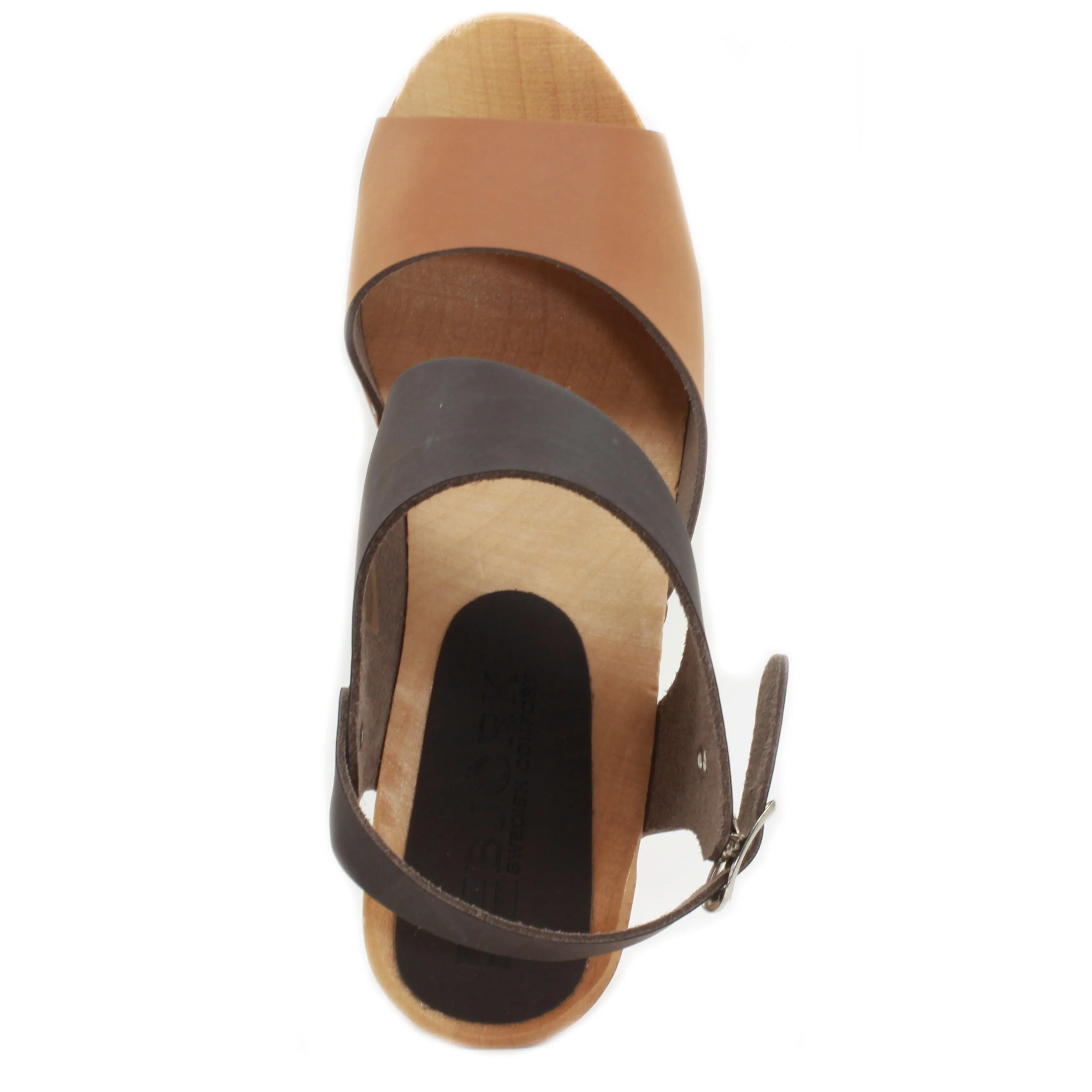 BJORK MARIE Swedish Wood Clog Sandals in Combi-Brown Oiled Leather