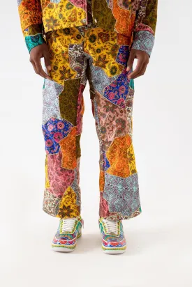 BLOCKPRINTED PATCHWORK SATIN TROUSERS