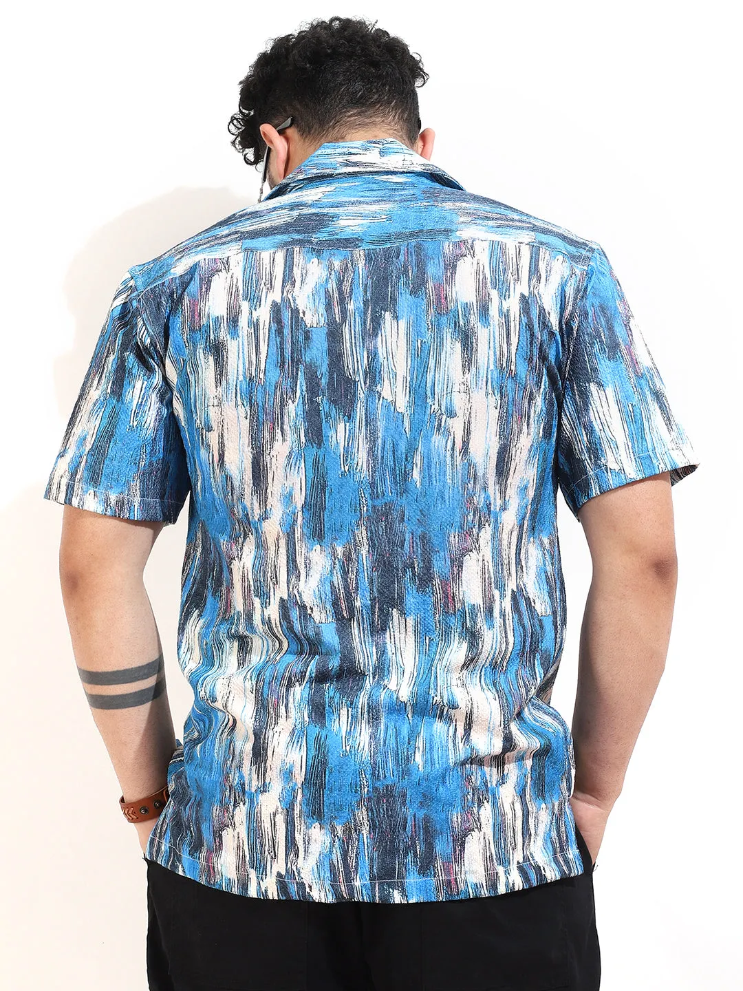 Blue Bubble Print Half Sleeve Shirt