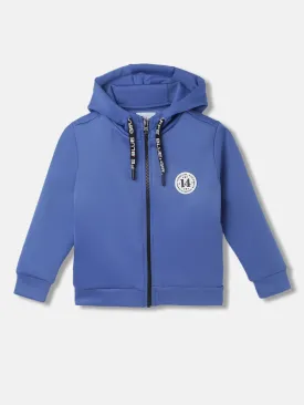 Blue Giraffe Boys Blue Solid Hooded Full Sleeves Zip Through Hoodie