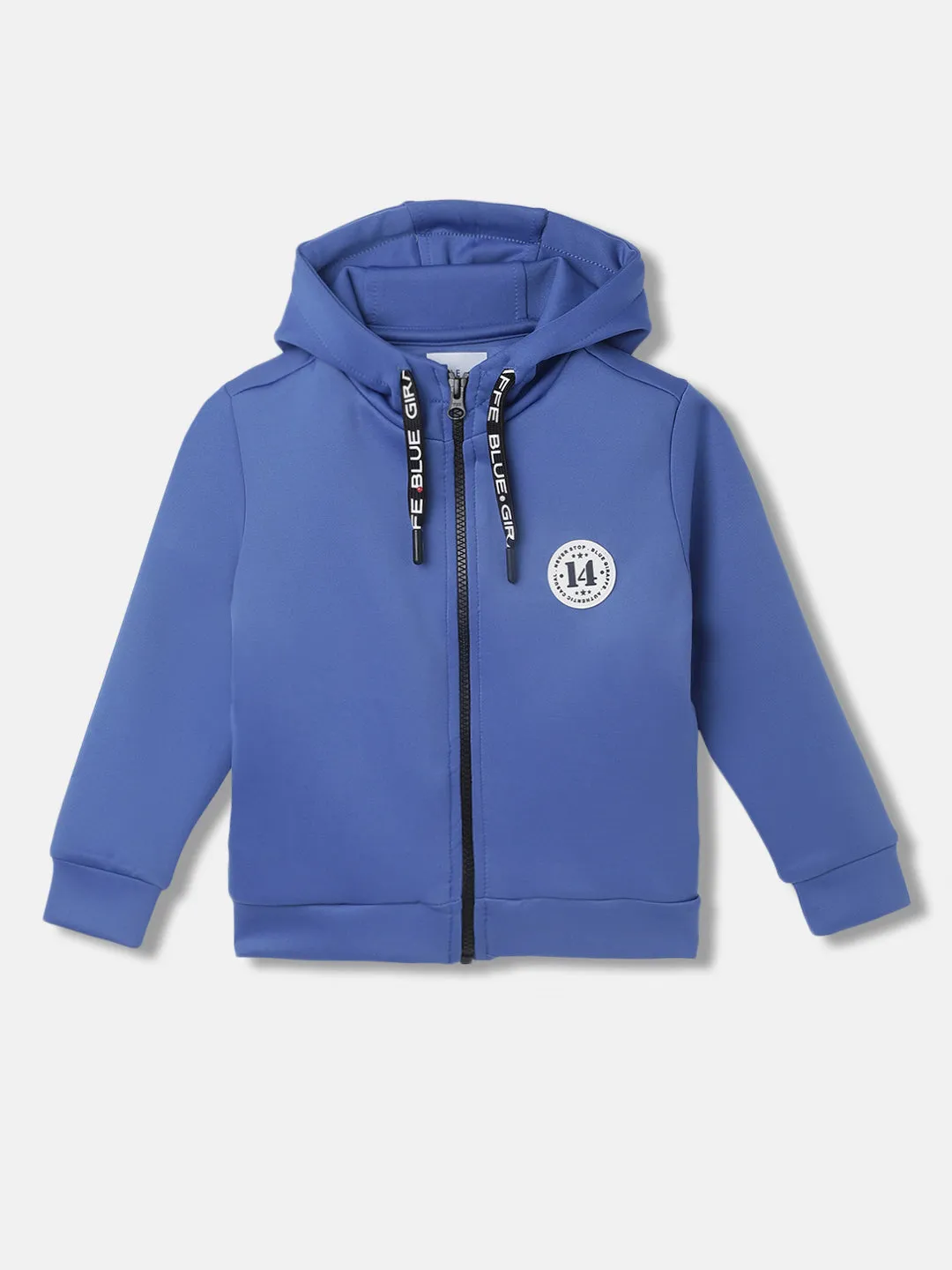 Blue Giraffe Boys Blue Solid Hooded Full Sleeves Zip Through Hoodie