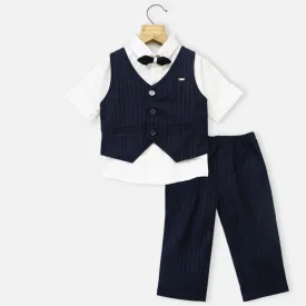 Blue Striped Waistcoat With White Shirt & Pant