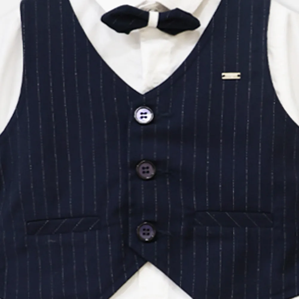 Blue Striped Waistcoat With White Shirt & Pant