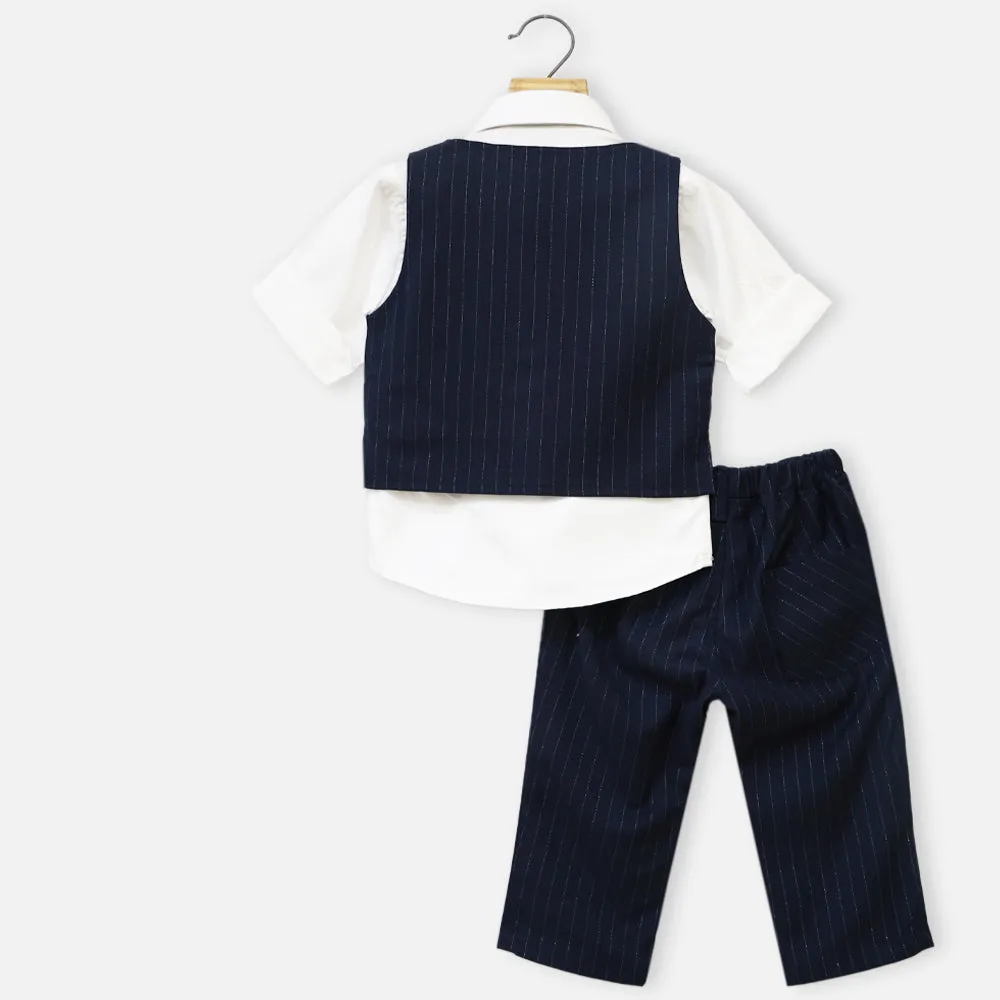 Blue Striped Waistcoat With White Shirt & Pant