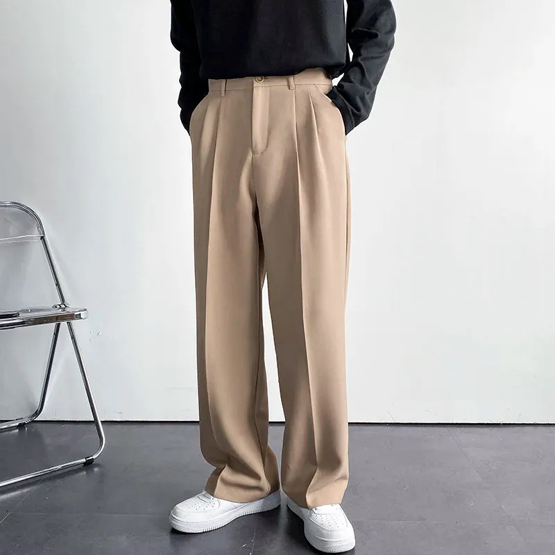 BONSIR  -  New Fashion Men's Oversize Suit Pants Wide Leg Long Drape Trousers Solid Straight High Waist Casual Pant Black White Khaki