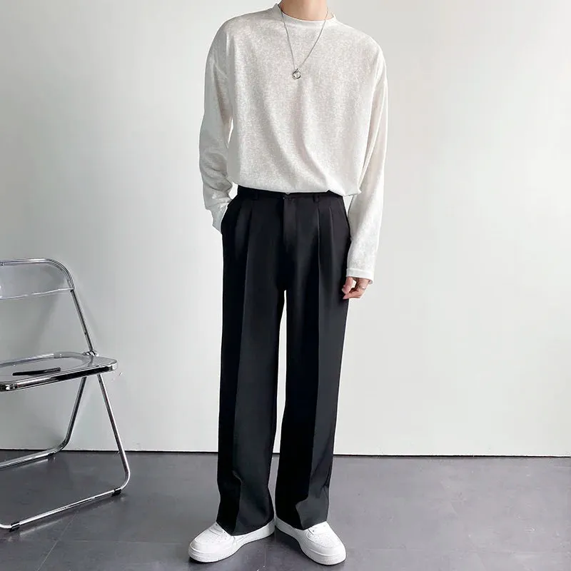 BONSIR  -  New Fashion Men's Oversize Suit Pants Wide Leg Long Drape Trousers Solid Straight High Waist Casual Pant Black White Khaki