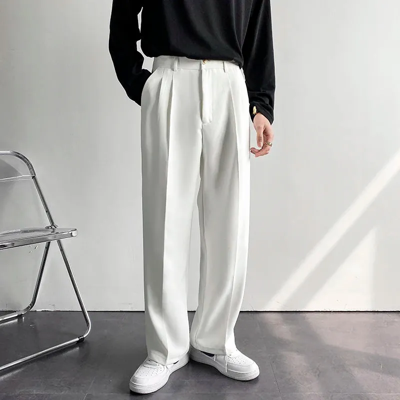 BONSIR  -  New Fashion Men's Oversize Suit Pants Wide Leg Long Drape Trousers Solid Straight High Waist Casual Pant Black White Khaki