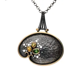 Bora Jewelry of Brooklyn Oxidized Sterling Silver & Bronze Oval Citrines Pendant Necklace