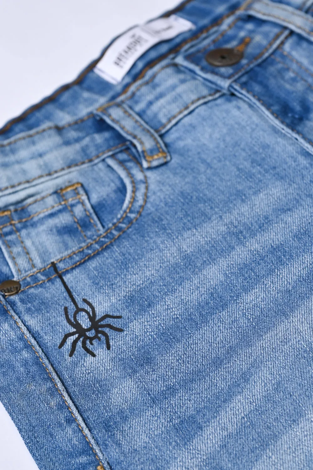 BOYS SPIDER PRINT DENIM SHORTS