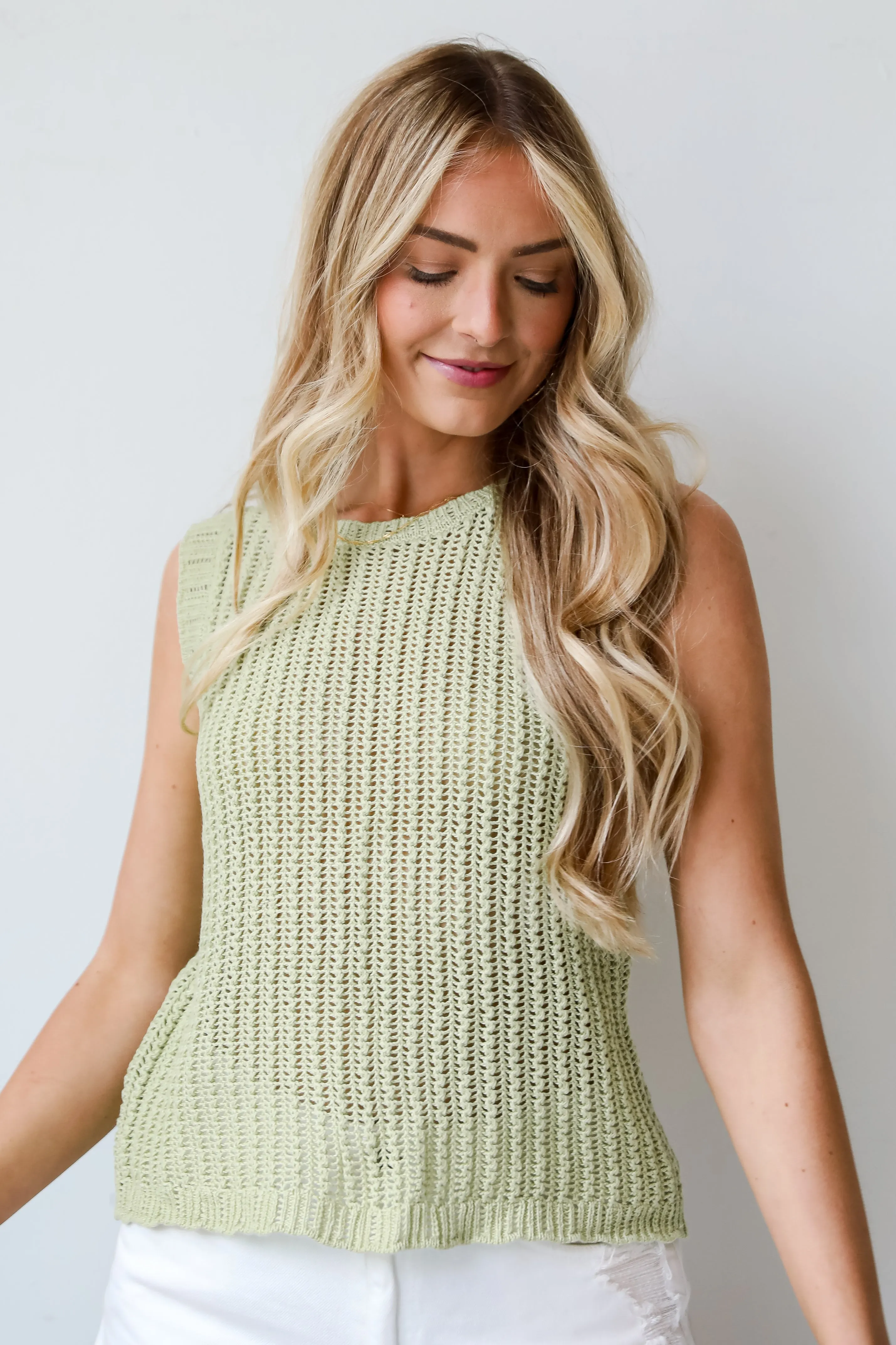 Breezy Option Lime Crochet Knit Tank - DU DEAL