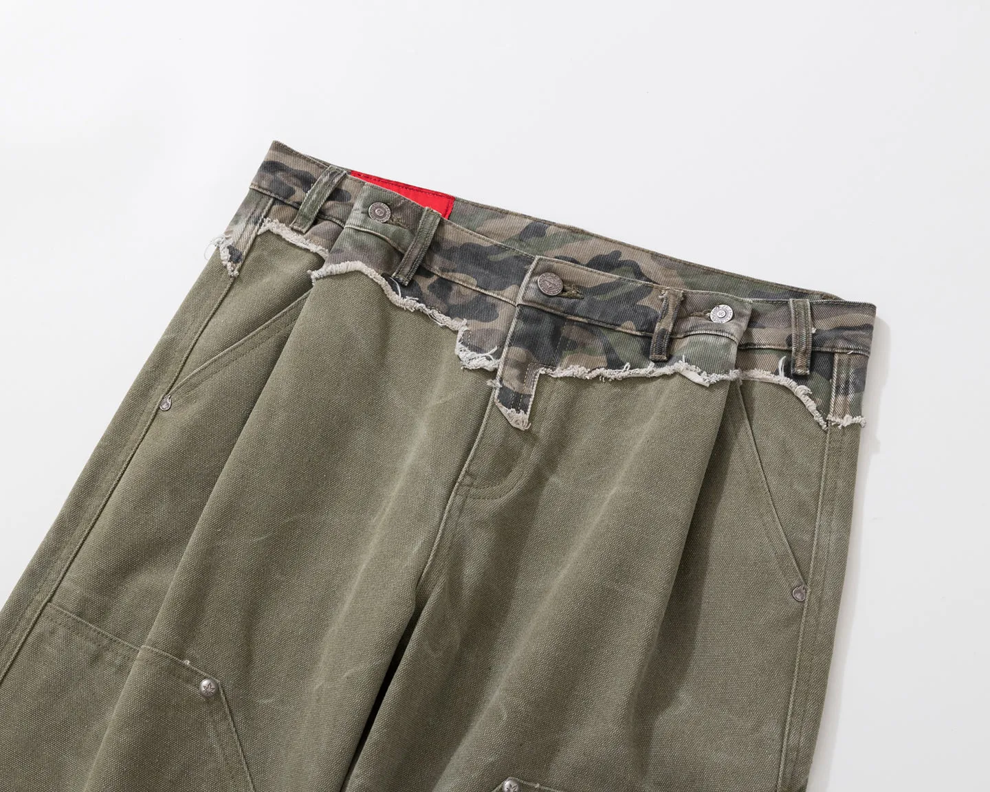 BURNIN* "Burnin for People" camouflage stitching ripped logging pants